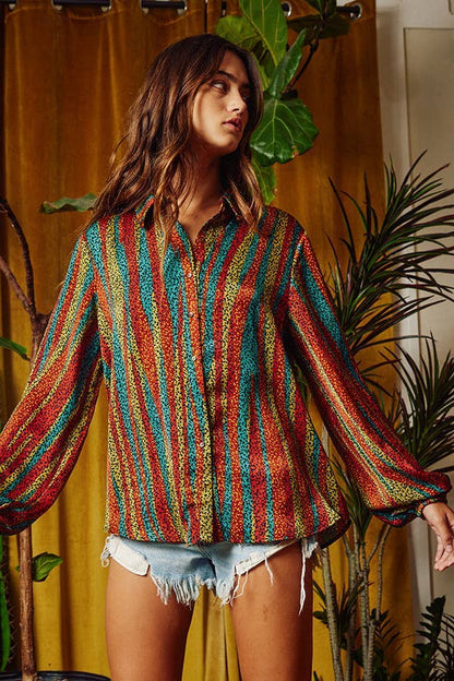 Montana Boho Western Spirit Fashion: Multi Color Long Sleeve Shirt Blouse