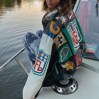 Casual Loose Fit Long Sleeve Jacket With Colorful Print (NFL)