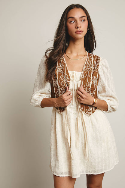 Boho & Free-People loving styles. Embroidered Tie-Front Vest