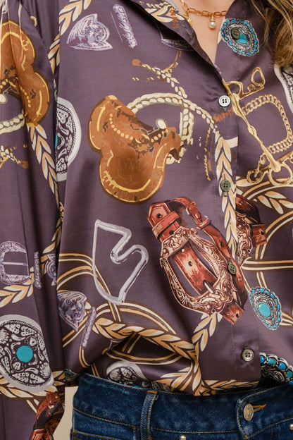 Montana Boho Western Spirit: Motif Printed Button Down Shirt