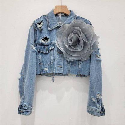 Be A Show-Stopper—Simply IRRESISTIBLE: Distressed Denim Jacket w/Floral Design