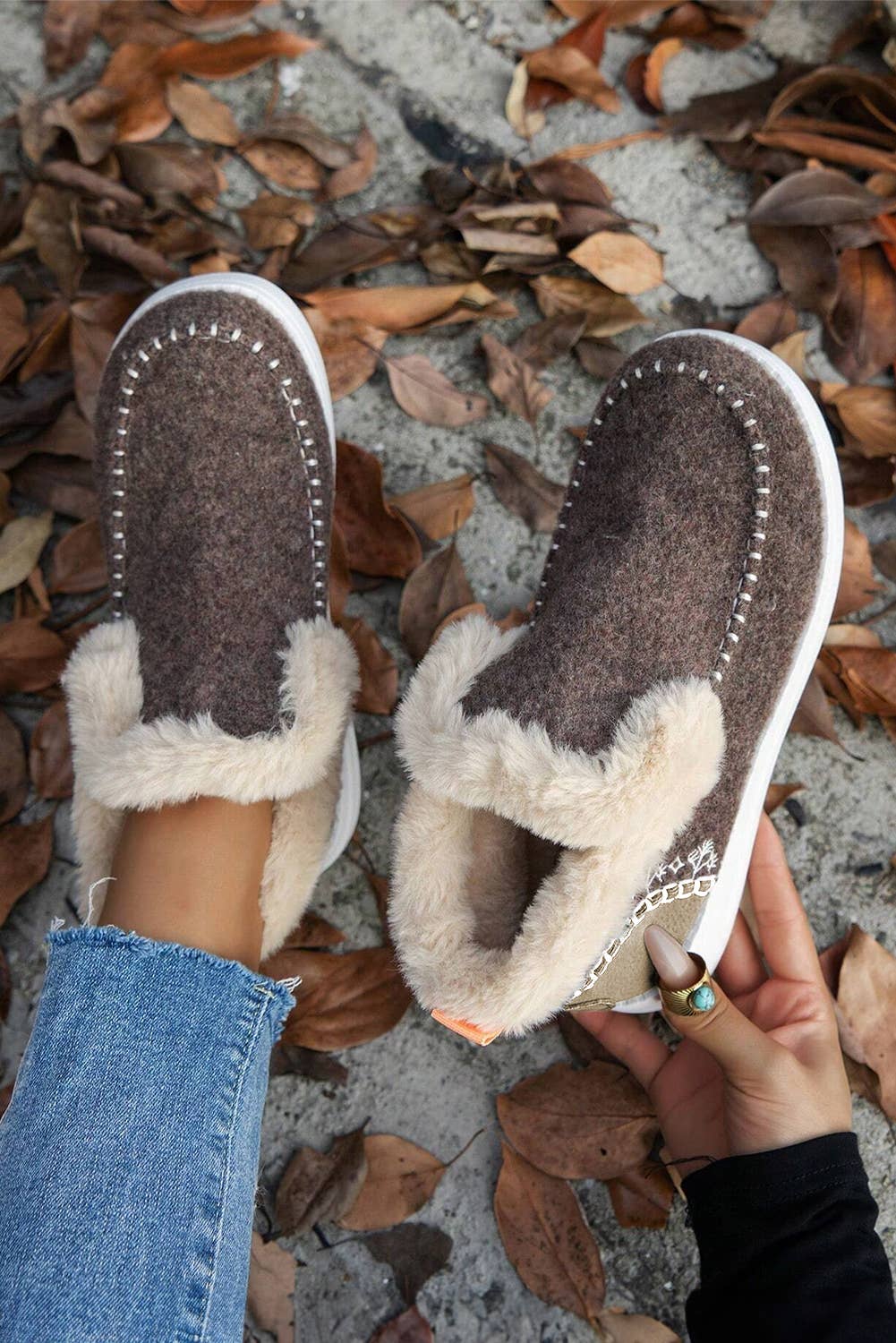 Montana Girl: Suede Stitching Patchwork Plush Lined Anklet Boots