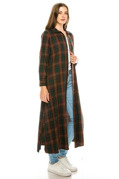Montana Boho Western Spirit: Duster/Shirt Long Length Brown and Green