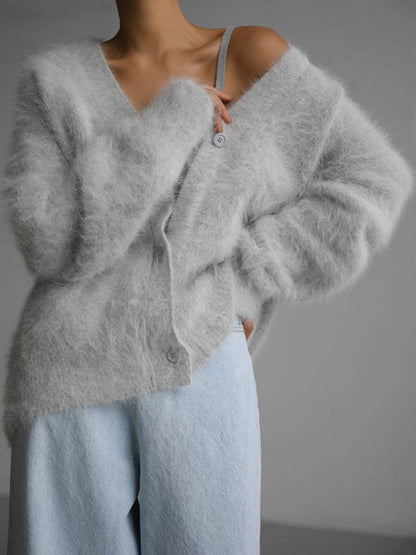 Be A Show Stopper: Cozy Faux Mink Knit Cardigan Loose Fit Soft Sweater