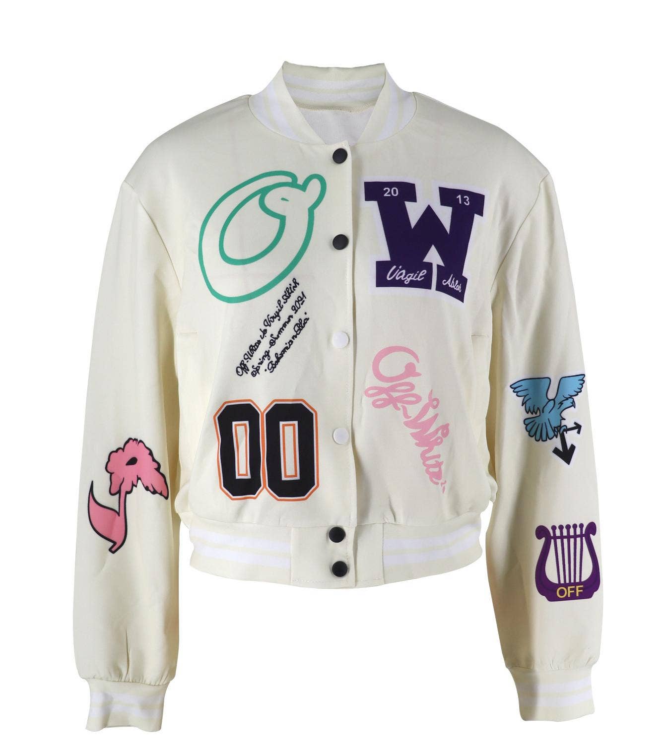 Be A Showstopper: Stylish graphic print bomber jacket (Creme Background)