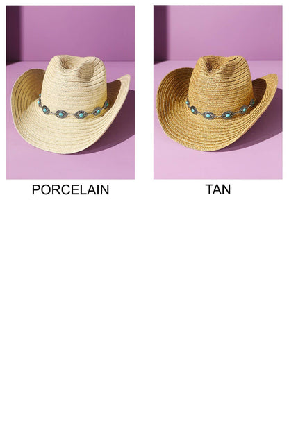 Shapeable Straw Cowboy Hat With Concho Band: Montana Boho Western Spirit Accessories