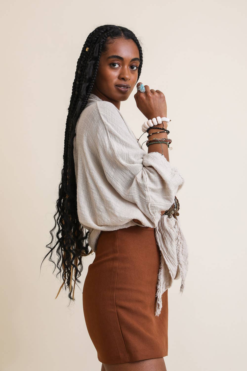 Crinkled Kimono Wrap - Fall Transition Essential (Teal)