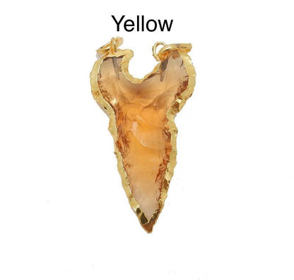 Glass Shark Tooth Double Bail 24k Electroplated Edge (Aqua & Yellow)