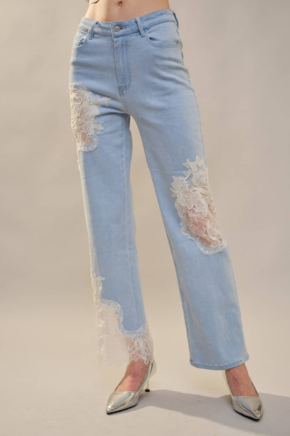 Lace Patchwork Straight Leg Jeans: Be A Show-Stopper—Simply IRRESISTIBLE