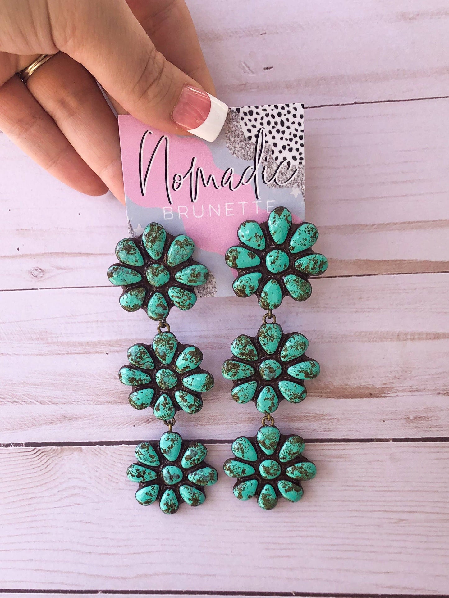 The Wynette Earrings- Turquoise Stone (3 Flower Drop Style)