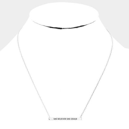 'She Believed She Could' Horizontal Metal Bar Pendant Necklace: Montana Boho Western Spirit Jewelry