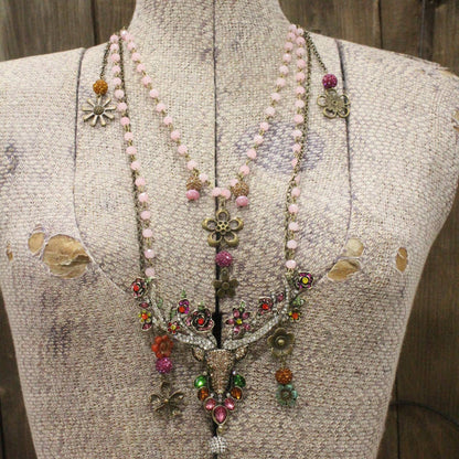 Dolled Up Doe & Flowers Layered Necklace: FREE SPIRIT DREAMER Series: Boho & Free-People loving styles.