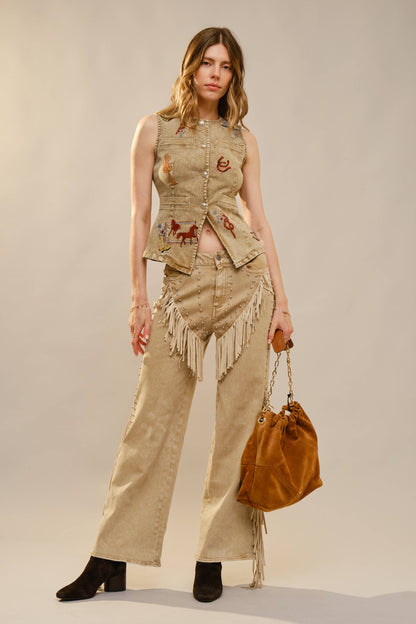 Simply Irresistible, Be the showstopper: Motif Embroidery Fitted Denim Vest