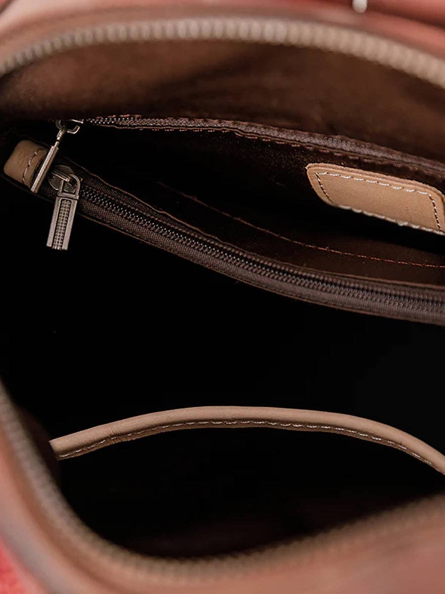 Casual Travel Color Matching Leather Backpack BROWN