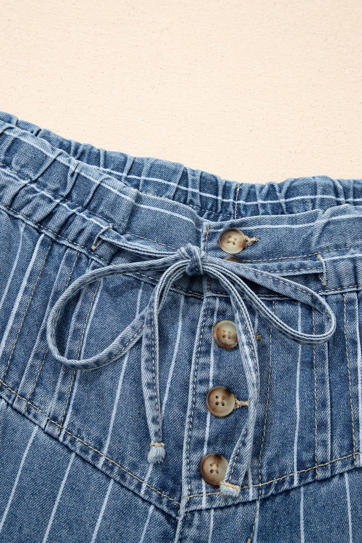 FREE SPIRIT DREAMER Series: Stripe Button Pleated Drawstring Waist Casual Wide Leg Jeans