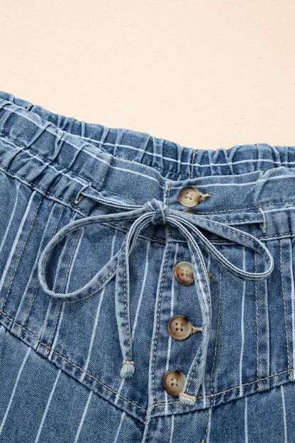 FREE SPIRIT DREAMER Series: Stripe Button Pleated Drawstring Waist Casual Wide Leg Jeans