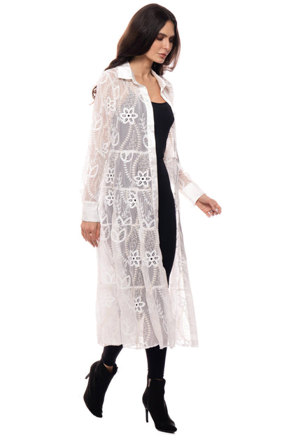 Embroidered Lace Button-Front Duster
