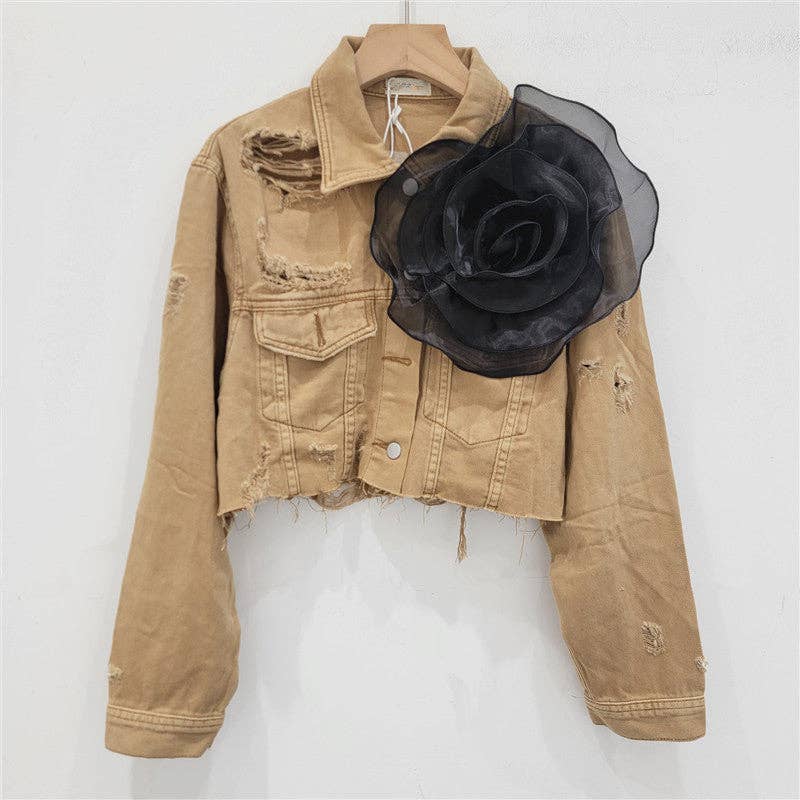 Be A Show-Stopper—Simply IRRESISTIBLE: Distressed Denim Jacket w/Floral Design