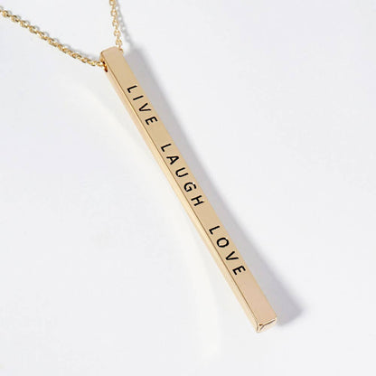 Live, Laugh,& Love—Brass Metal Bar Pendant Necklace: Montana Boho Western Spirit Jewelry: