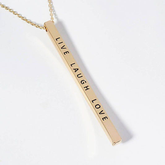 Live, Laugh,& Love—Brass Metal Bar Pendant Necklace: Montana Boho Western Spirit Jewelry: