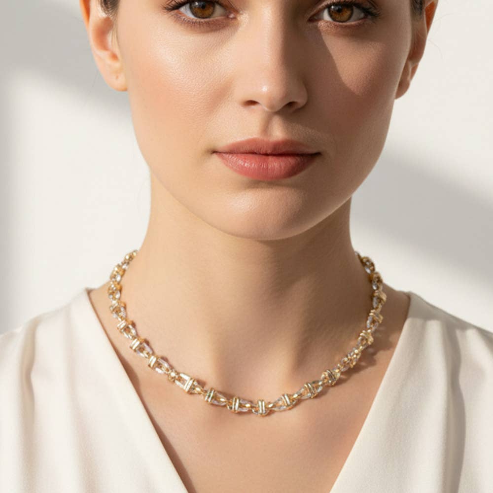 GOLD DIPPED MIXED METAL OVAL LINK CHAIN NECKLACE, Gold & Silver