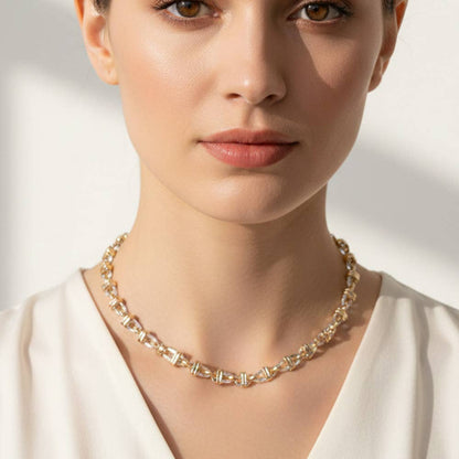 GOLD DIPPED MIXED METAL OVAL LINK CHAIN NECKLACE, Gold & Silver