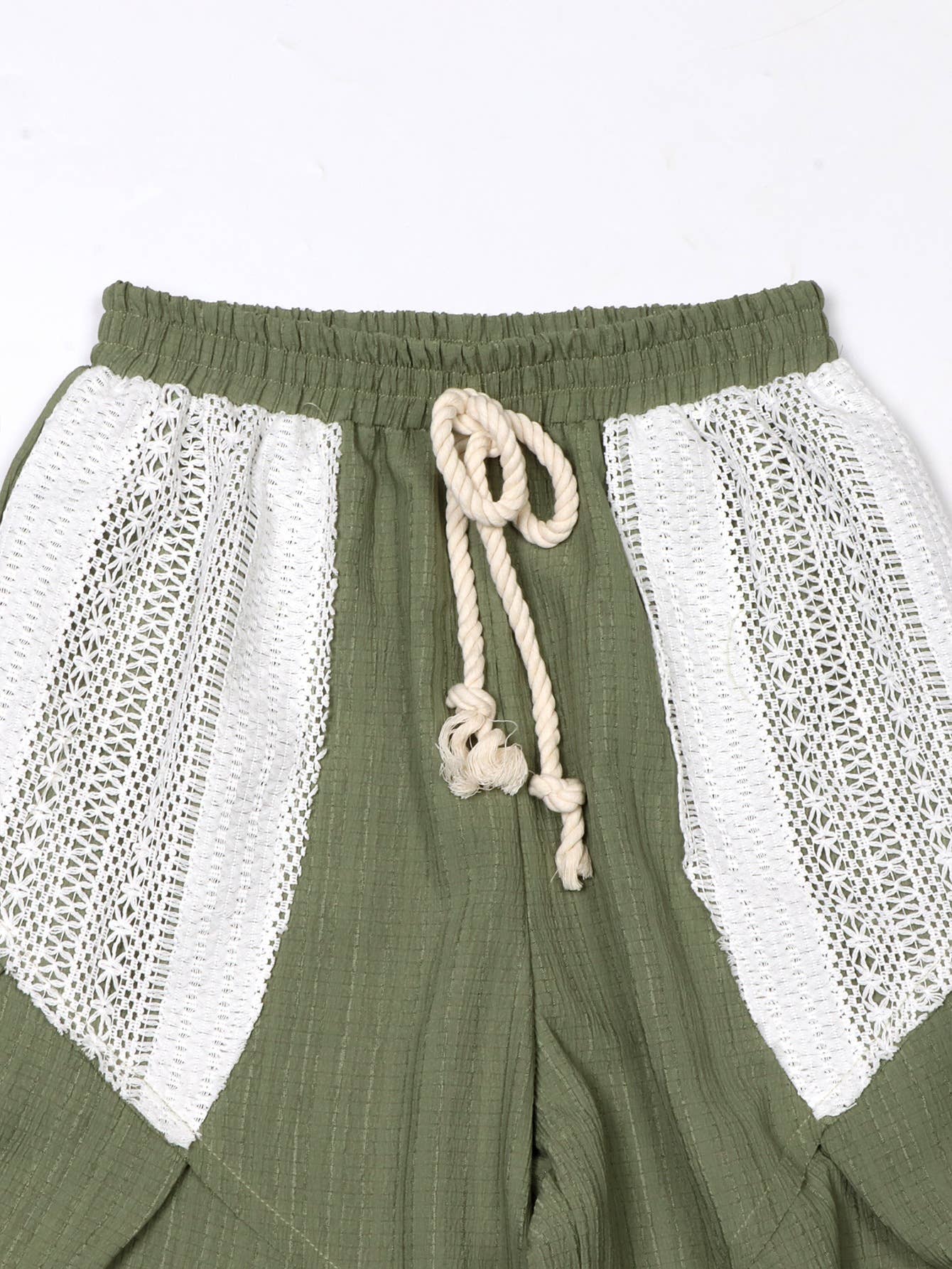 BOHO Vintage Western Lace Patchwork Drawstring Pants (Green)