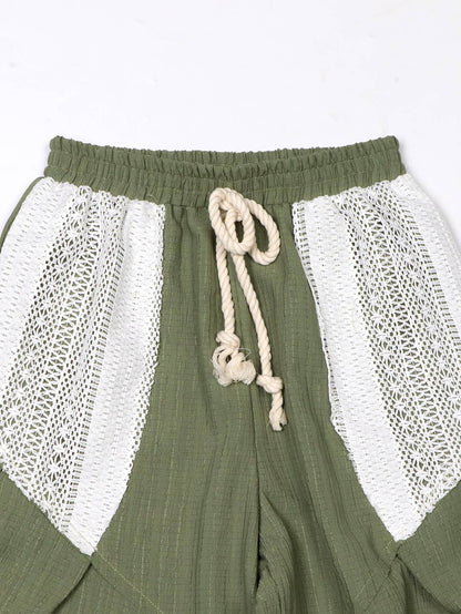 BOHO Vintage Western Lace Patchwork Drawstring Pants (Green)