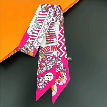 MULTI PATTERN SKINNY SCARF, Pink Twilly