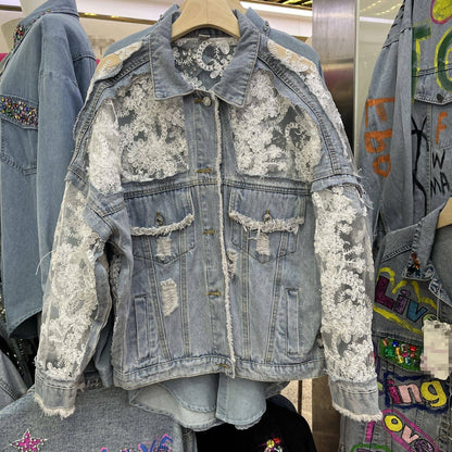 Sheer Floral Lightweight Embroidered Lace Denim Jacket— Montana Boho Western Spirit Fashion: