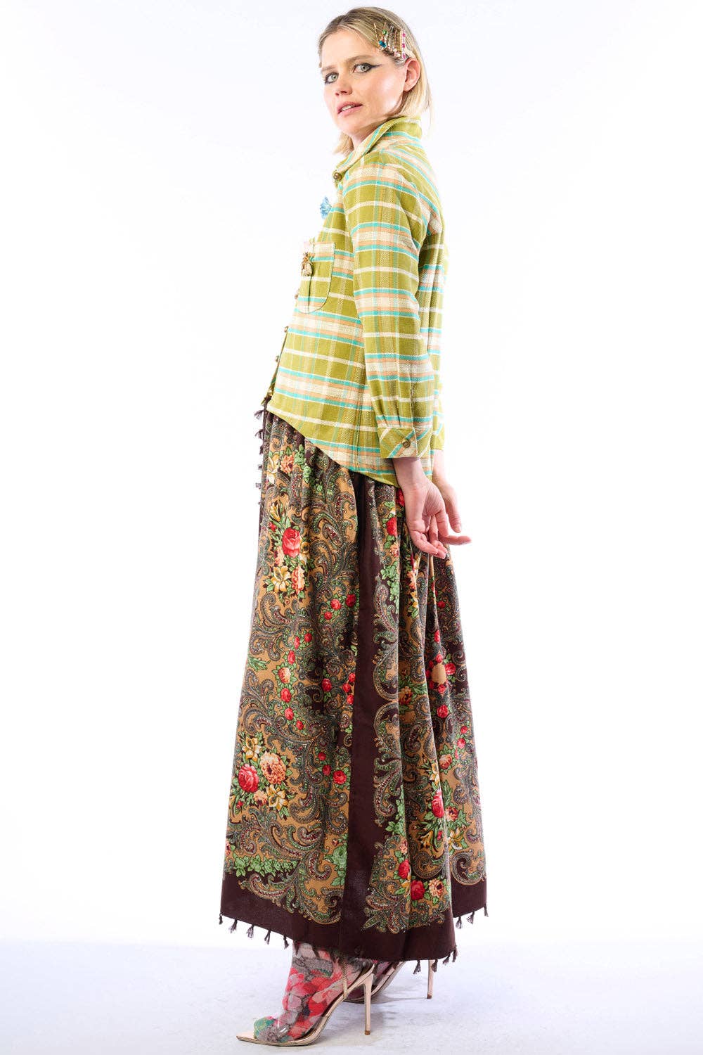Boho Fashion:  Be the showstopper: Beatrice Maxi Shirt-Olive; Floral Shirt Duster
