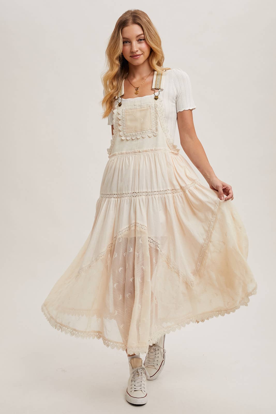 FREE SPIRIT DREAMER Series: LACE EMBROIDERED TULLE BIB MAXI DRESS