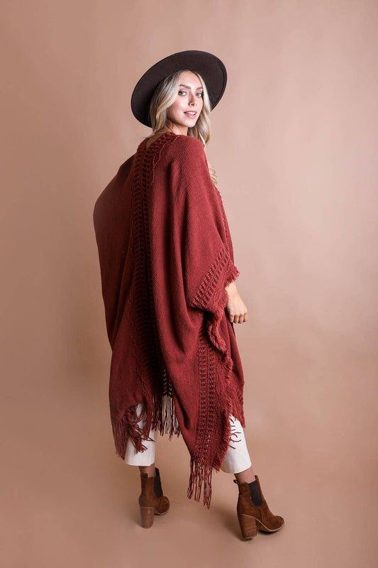 Frayed Border Bohemian Ruana  (Butter-Soft)