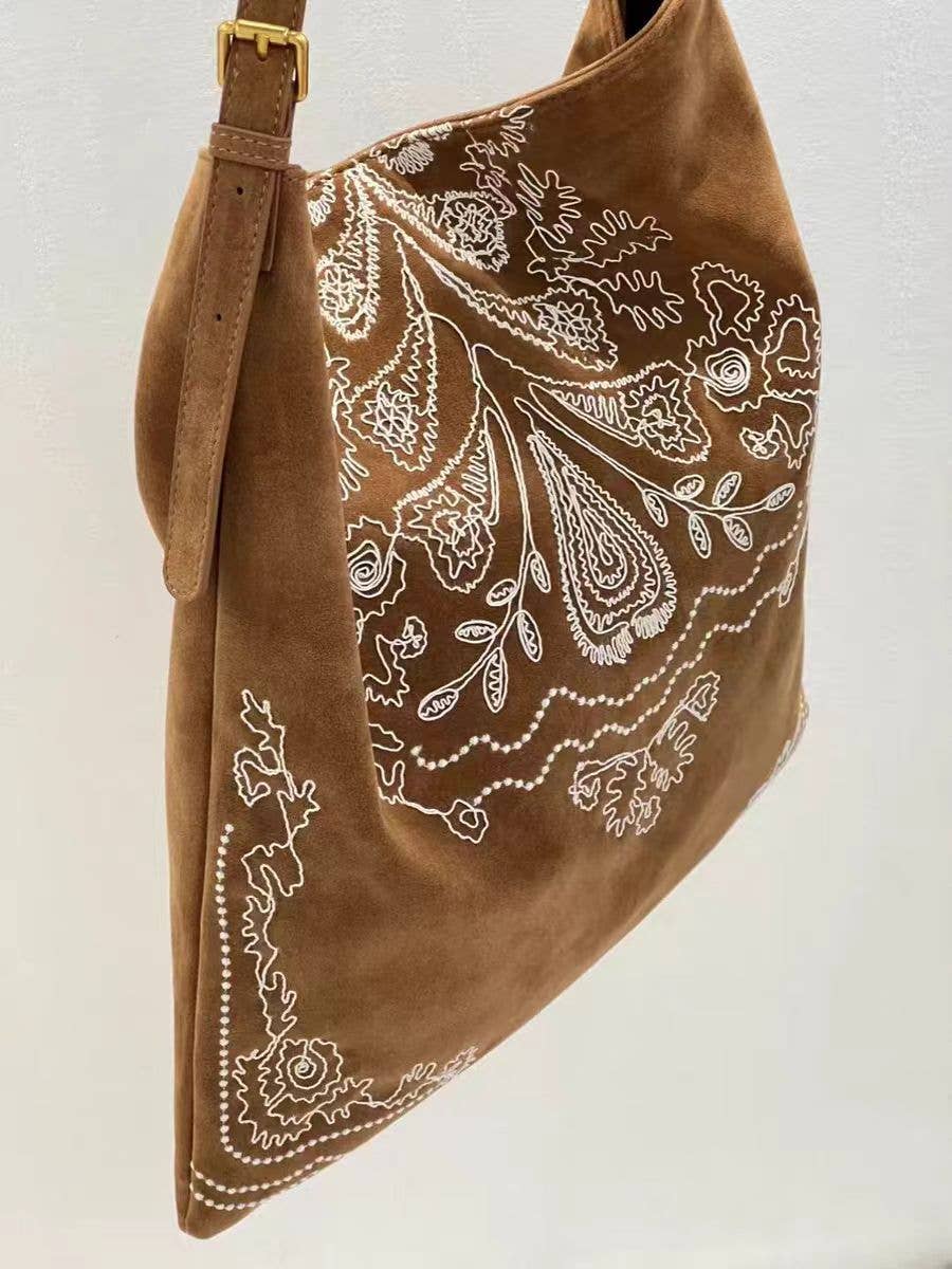 Montana Boho Western Spirit Accessories: Boho Embroidered Large Capacity Shoulder Bag