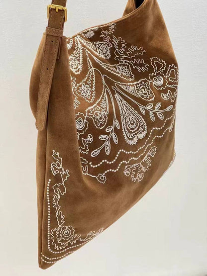 Montana Boho Western Spirit Accessories: Boho Embroidered Large Capacity Shoulder Bag