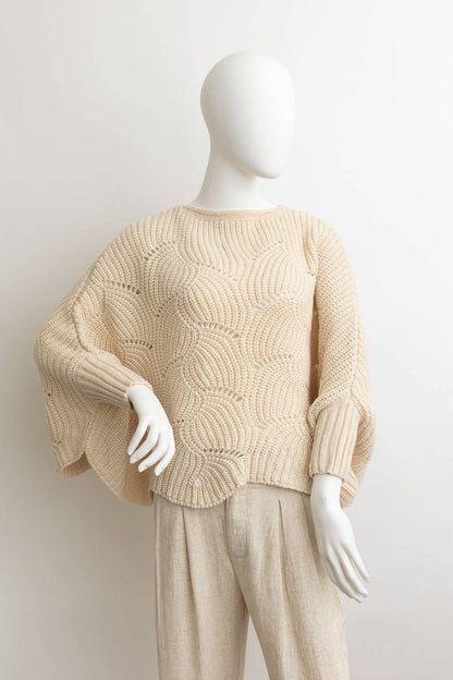 Ribbed Knit Pattern Poncho w/ Sleeves (Olive)