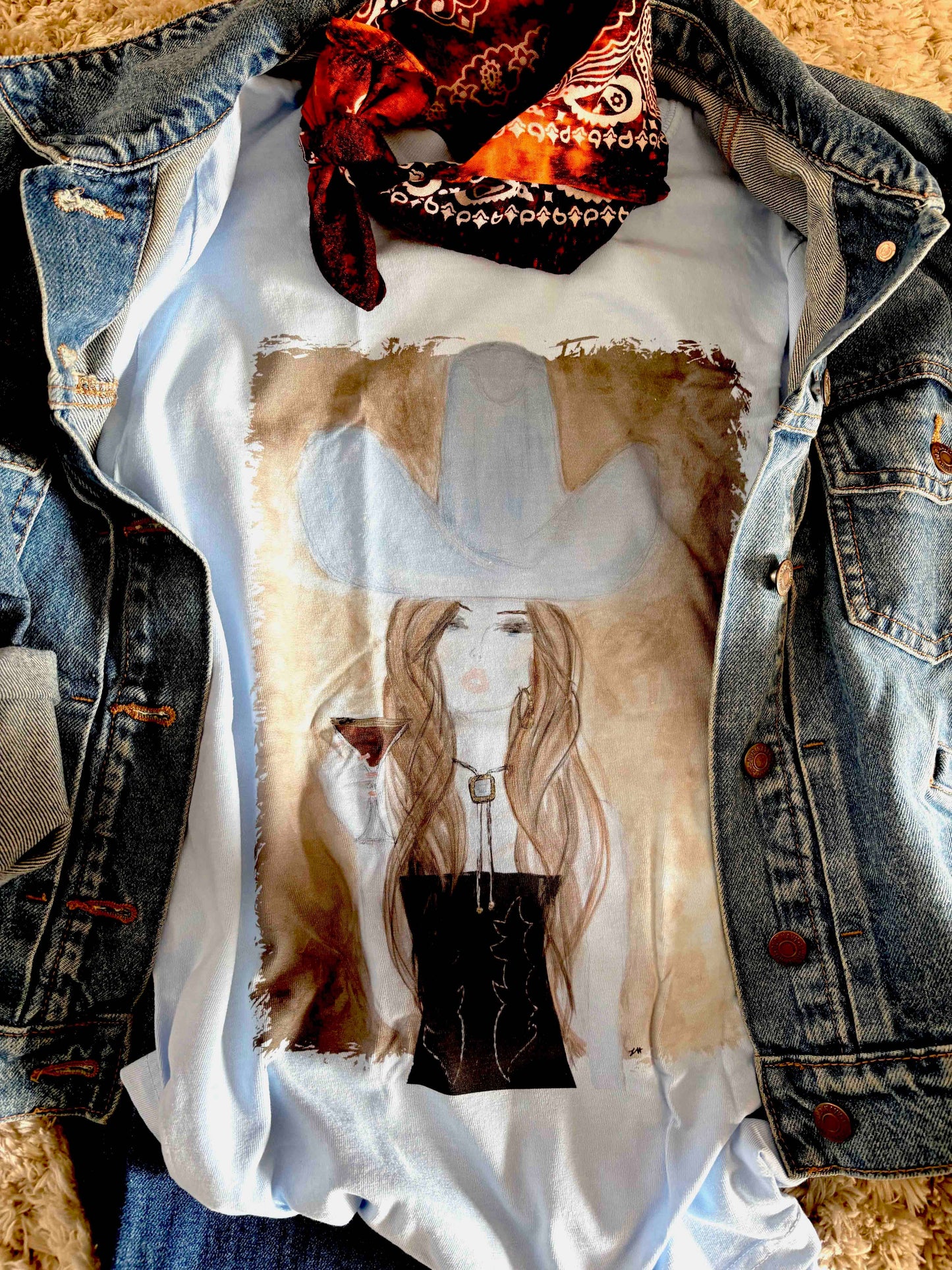 Graphic T-Shirt - Martini Cowgirl (Blue Short-Sleeve)