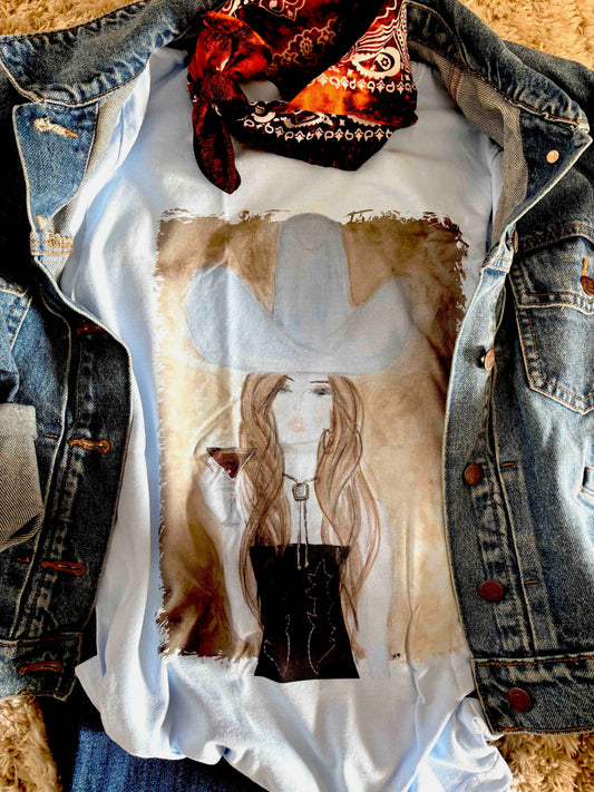 Graphic T-Shirt - Martini Cowgirl (Blue Short-Sleeve)