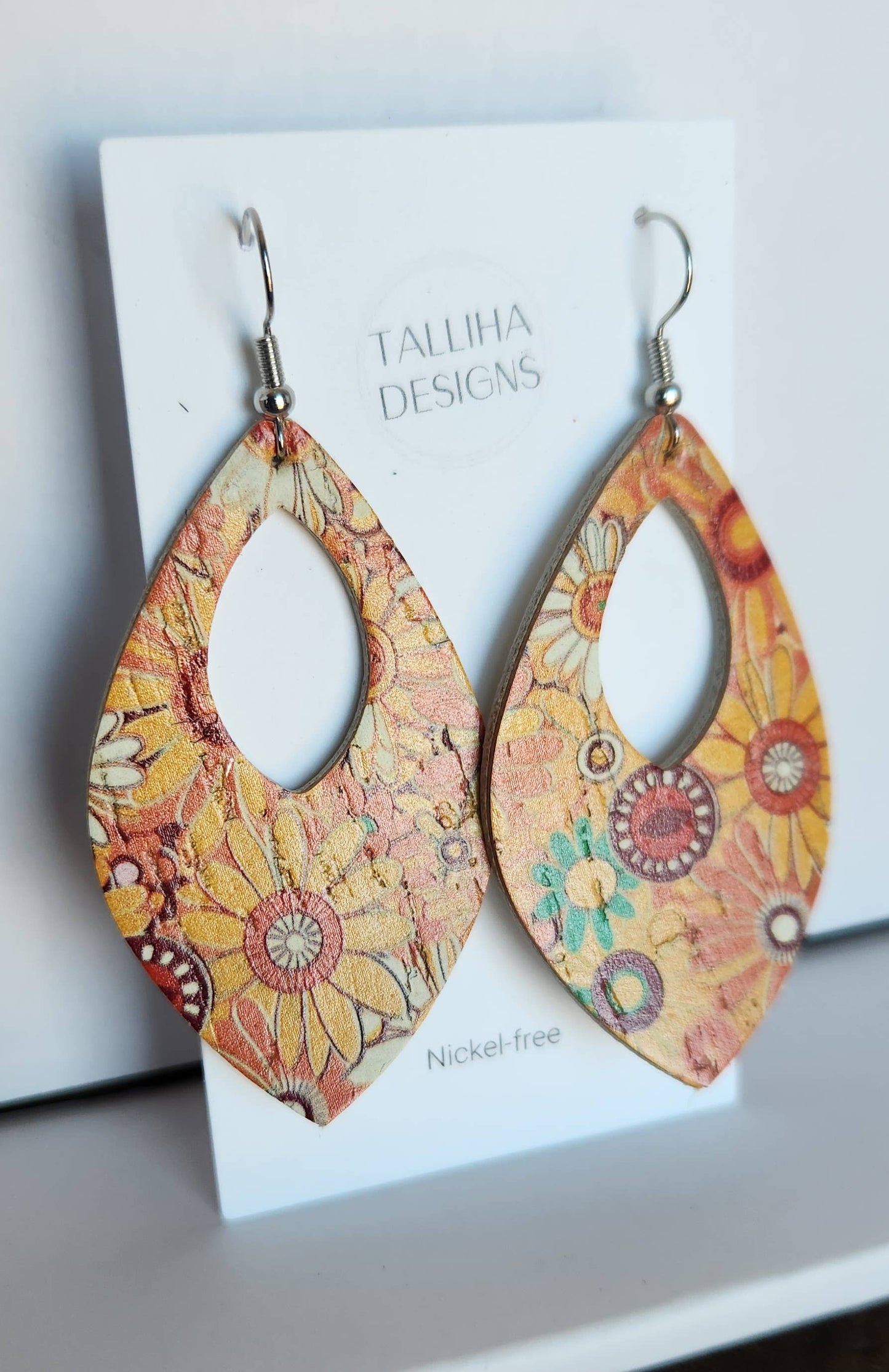 Retro Daisy Genuine Leather Backed Cork Petal Earrings: Montana Boho Western Spirit Jewelry: