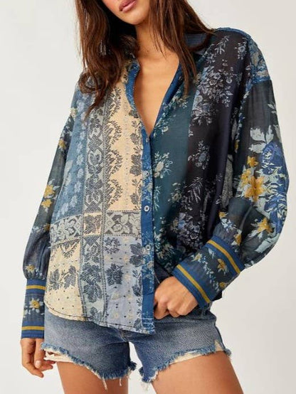 Bohemia Chic Vibe Floral (patchwork print button-up shirt)—Montana Boho Western Spirit Fashion: