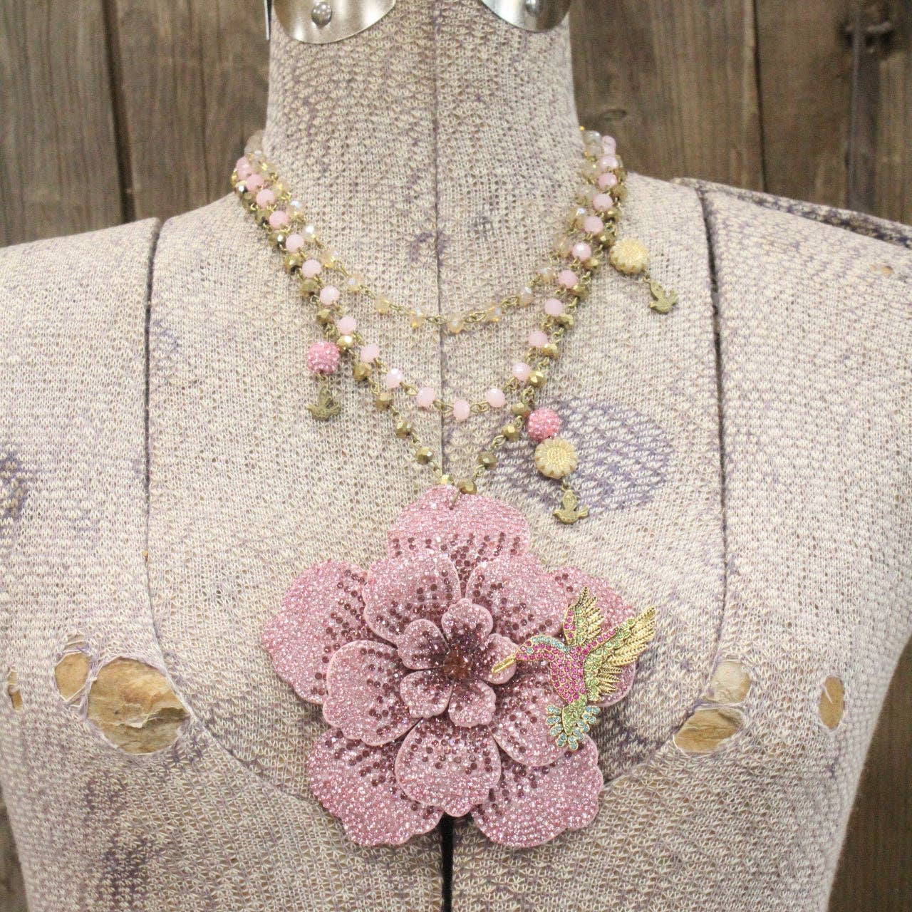 Power In The Flower Blushing Humming Bird Layered Necklace: FREE SPIRIT DREAMER Series: Boho & Free-People loving styles.
