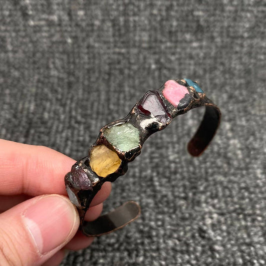 Rocky Mountain Spirit Jewelry:Rough Stone Amorphous Crystal Adjustable Bronze Cuff - CS