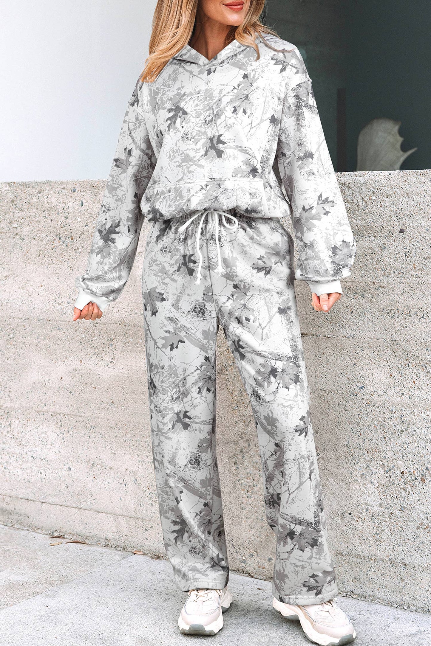 HOT—2026: CAMO-GIRL: Camo Plant Hooded Hoodie and Pants