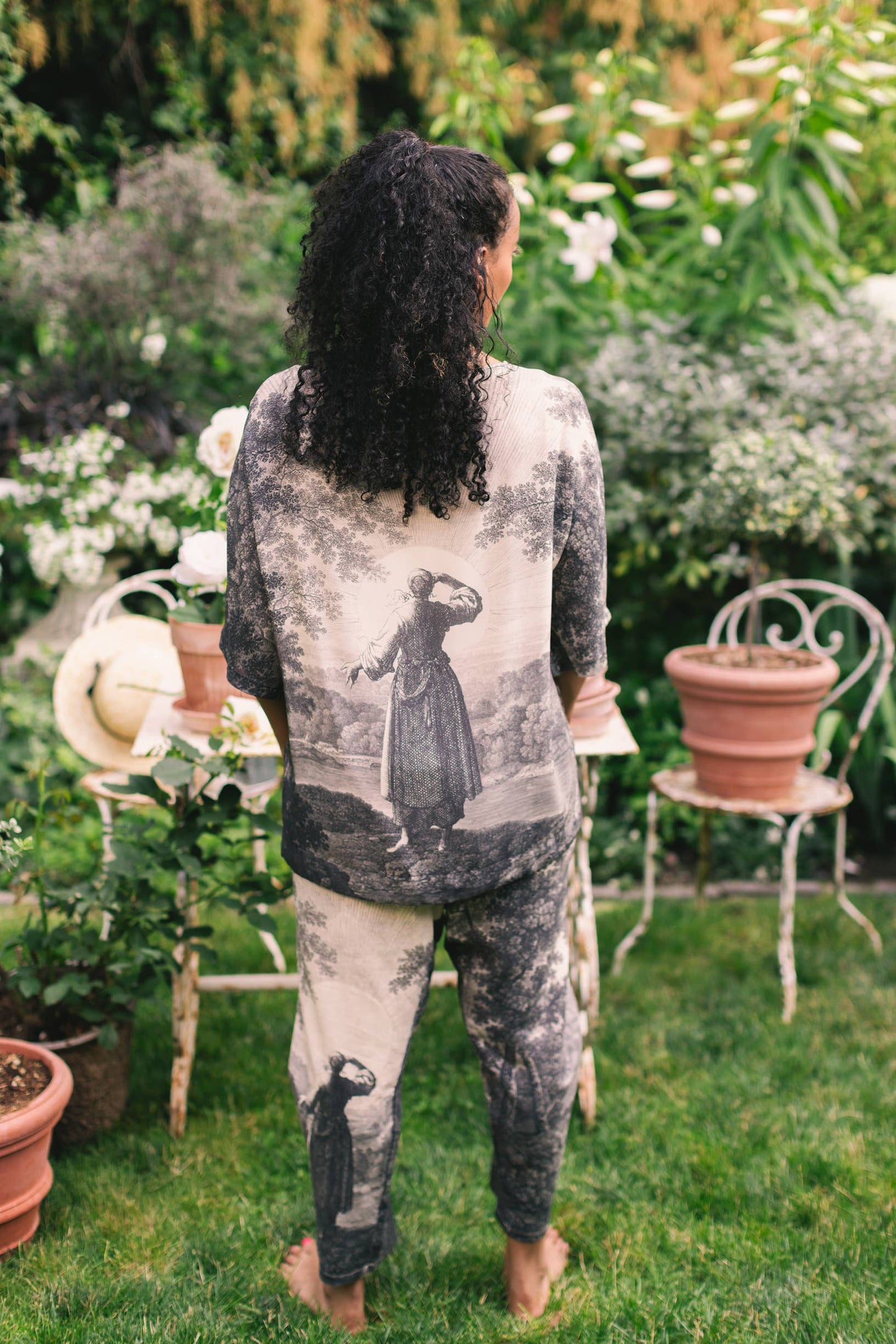 "Still I Rise"  Linen Cropped Artist Pant w/ Sunrise, Woman— FREE SPIRIT DREAMER Series: Boho & Free-People loving styles.