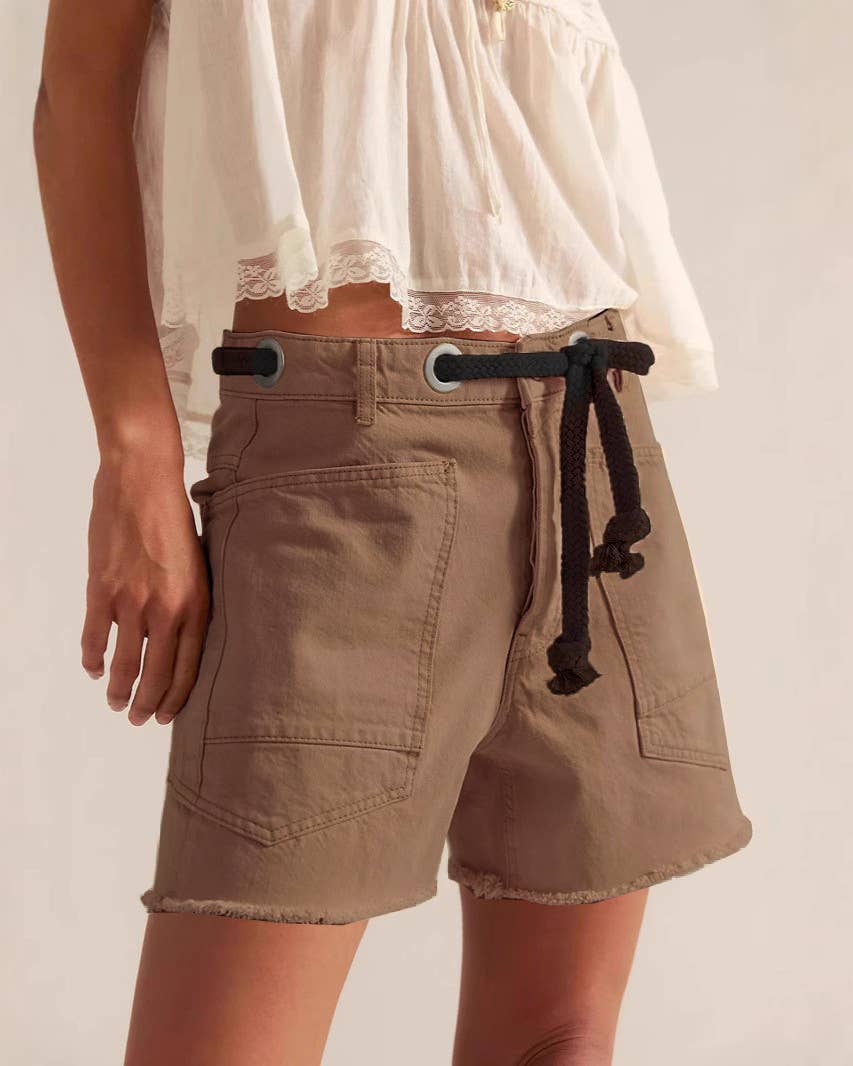 Street Style Drawstring Pocket Denim Shorts— Montana Boho Western Spirit Fashion: This yummy fashion speaks to your boho western spirit, and this statement is a true Yellowstone-Vibe.