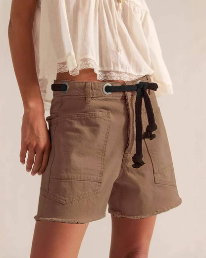 Street Style Drawstring Pocket Denim Shorts— Montana Boho Western Spirit Fashion: This yummy fashion speaks to your boho western spirit, and this statement is a true Yellowstone-Vibe.