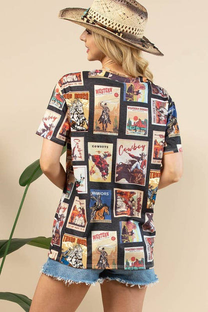 Montana Boho/Western Spirit Fashion: RIO VINTAGE WESTERN PRINT SHORT SLEEVE T-SHIRT