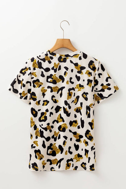 Montana Boho/Western Essentials: Leopard Print Round Neck Casual T Shirt