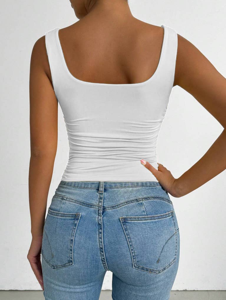 Everyday Basic Versatile Square neck stretchy tank top (Ruched sides; Very Slimming)