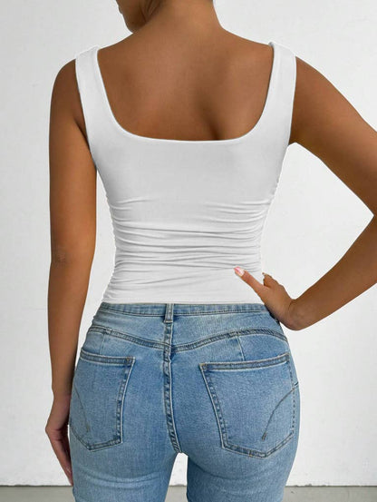 Everyday Basic Versatile Square neck stretchy tank top (Ruched sides; Very Slimming)